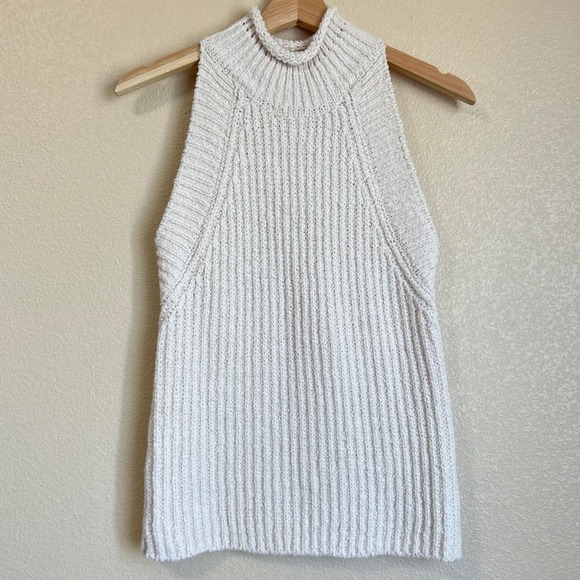 Anthropologie Sweaters - Anthropologie Ivory Ribbed Mock Neck Sleeveless Sweater Tank Top XS Knit cottage